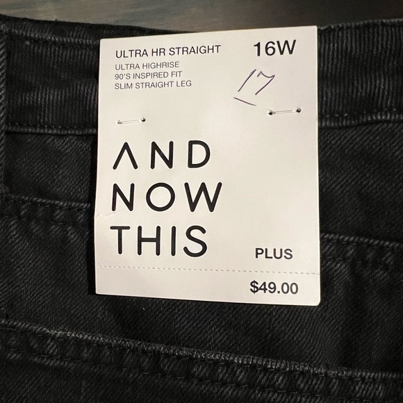 WJ2. NWT AND NOW THIS Women's Ultra High Rise Straight Jeans Neal(blk) 16W - Picture 3 of 3
